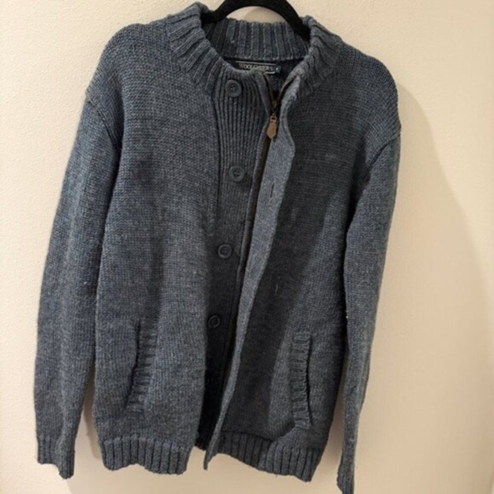 WoolOvers 100% Pure British Wool Zip Button Cardigan Grey Sweater Womens S